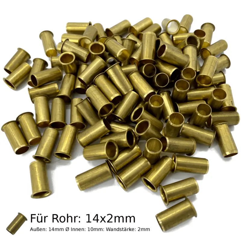 100x Verstärkungshülse Messing für Rohr Außen 14mm - Innen 10mm - 14x2mm Aktuell