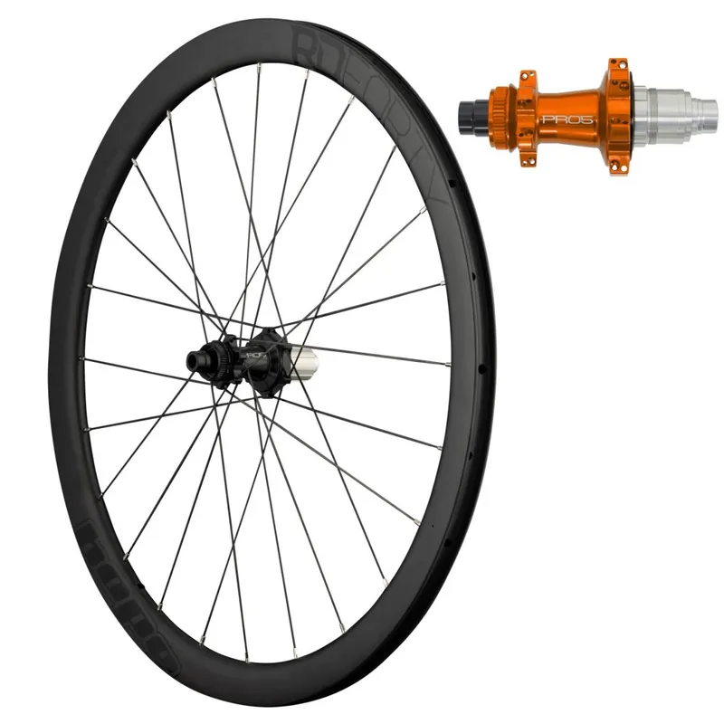 Abverkauf Hope RD40 Pro 5 Straight Pull Hinterrad - 28" Carbon Clincher 24-Loch Centerlock - 12x142mm - XDR orange