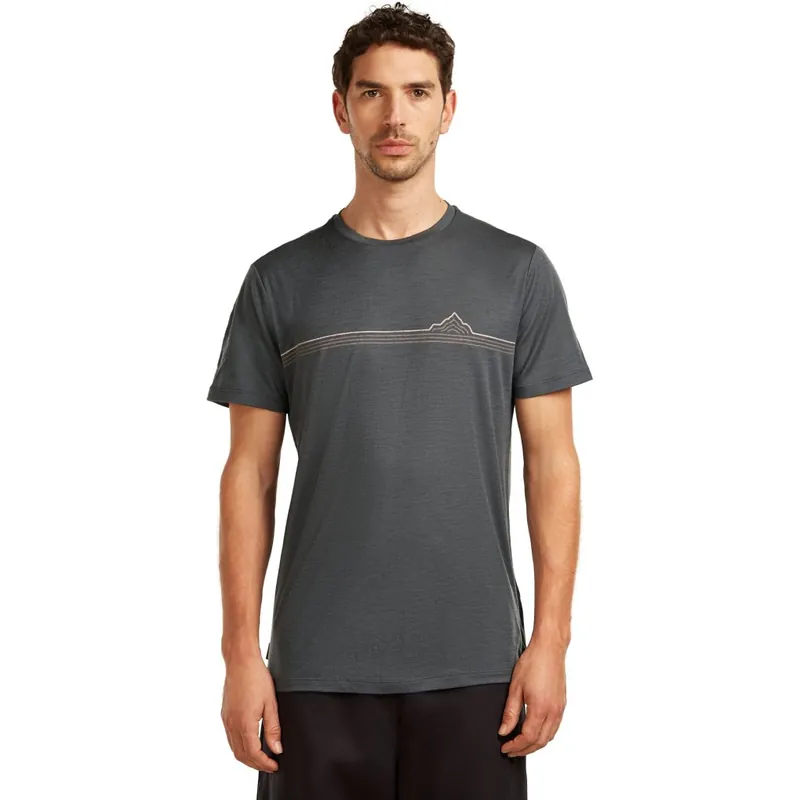 Icebreaker Merino 150 Tech Lite T-Shirt Range Stripes Herren - Obsidian Zertifiziert