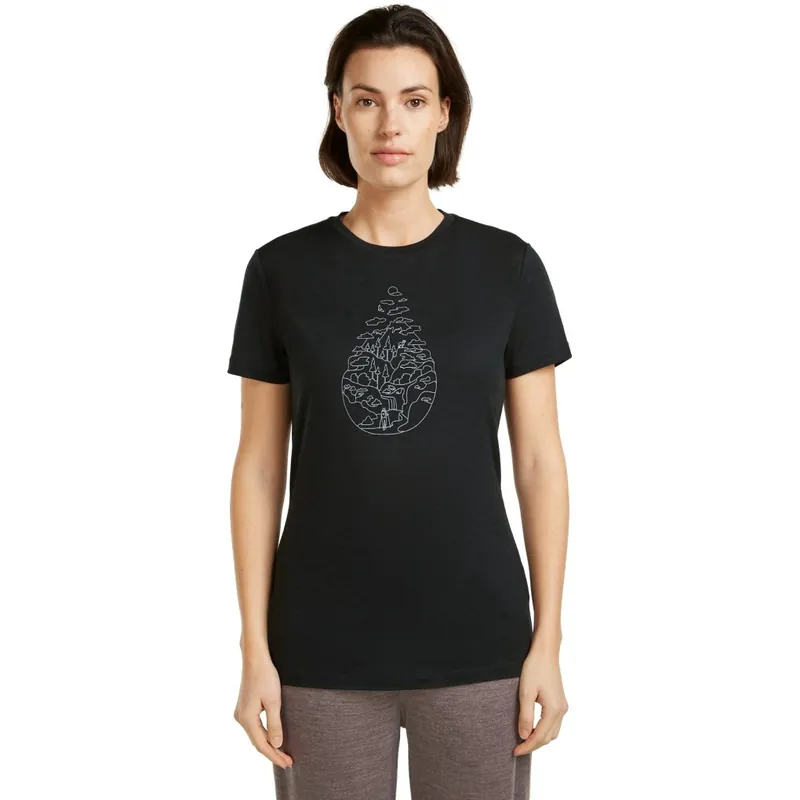 Aktuell Icebreaker Merino 150 Tech Lite T-Shirt Hike Path Damen - Black