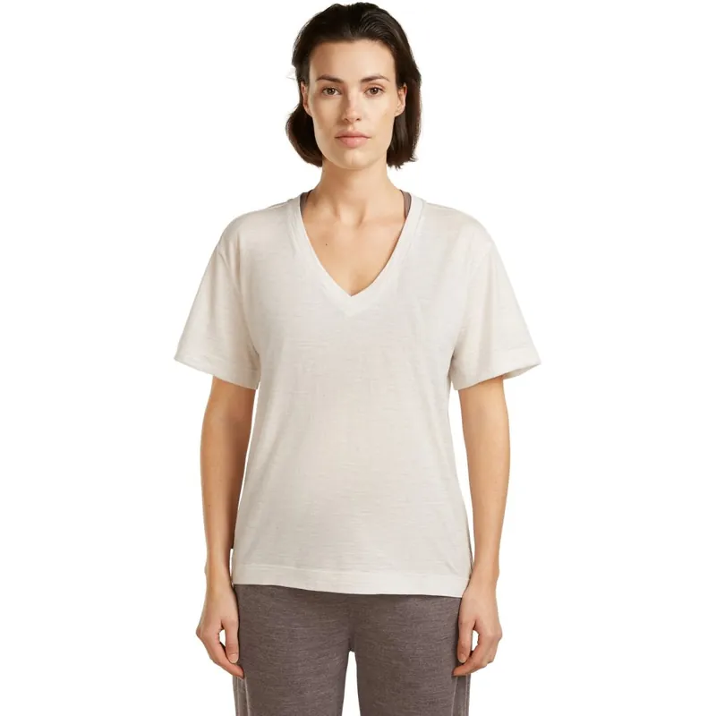 Begrenztes Angebot Icebreaker Merino 150 Tech Lite Relaxed V Neck T-Shirt Damen - Ecru Hthr