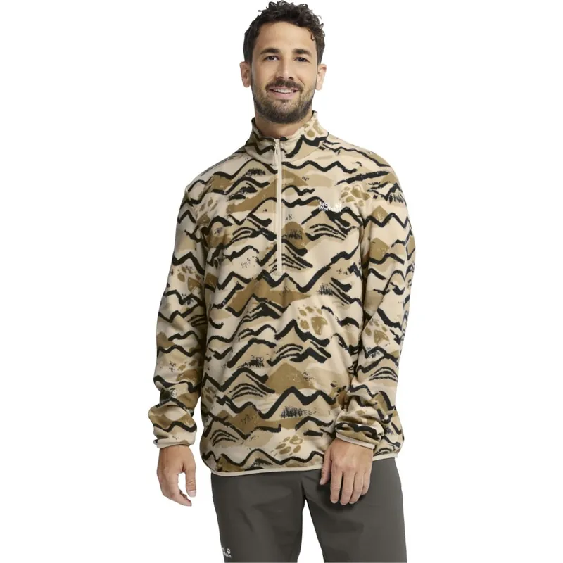 Jack Wolfskin Paw Era 100 Print Half Zip Pullover Herren - MOUNTAIN PAW oyster Mega-Angebot