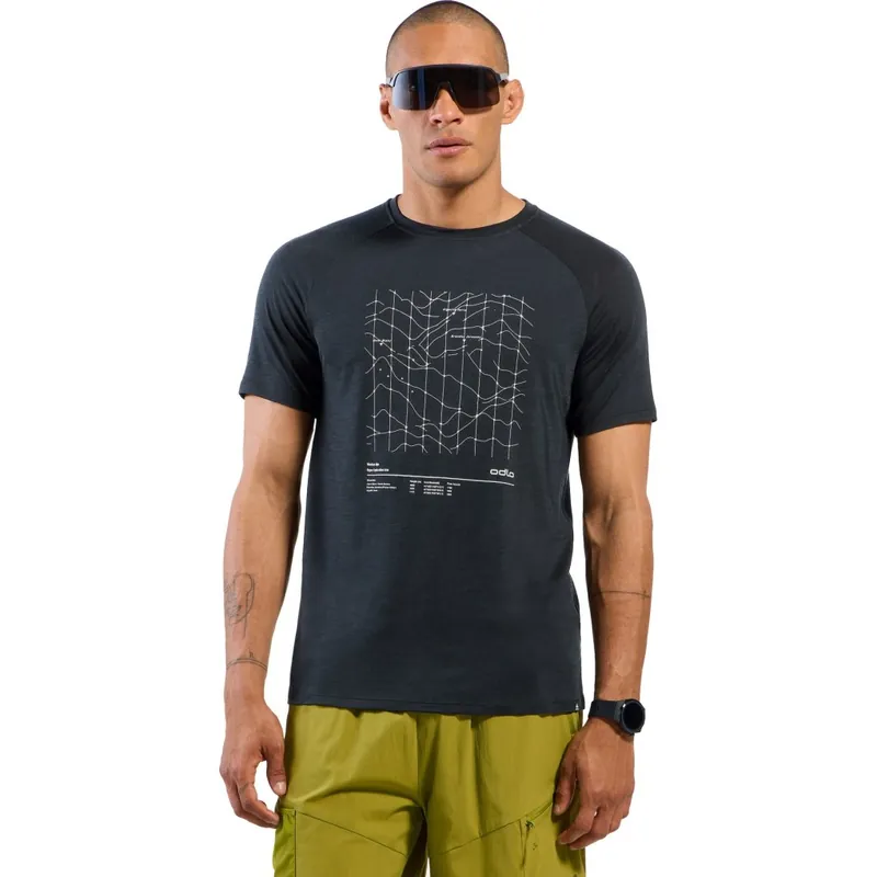 Odlo Ascent Merino Blend Hyper Mapping T-Shirt Herren - black melange Solange Der Vorrat Reicht