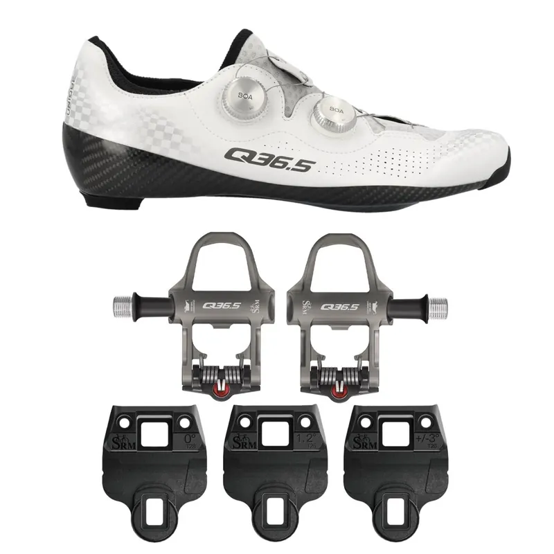 Q36.5 UNIQUE PRO 4.0 Rennradschuhe + SRM X-POWER DIRECT Rennradpedal + Cleats - white check Cleats 0° / 1.2° / 3° Beliebt