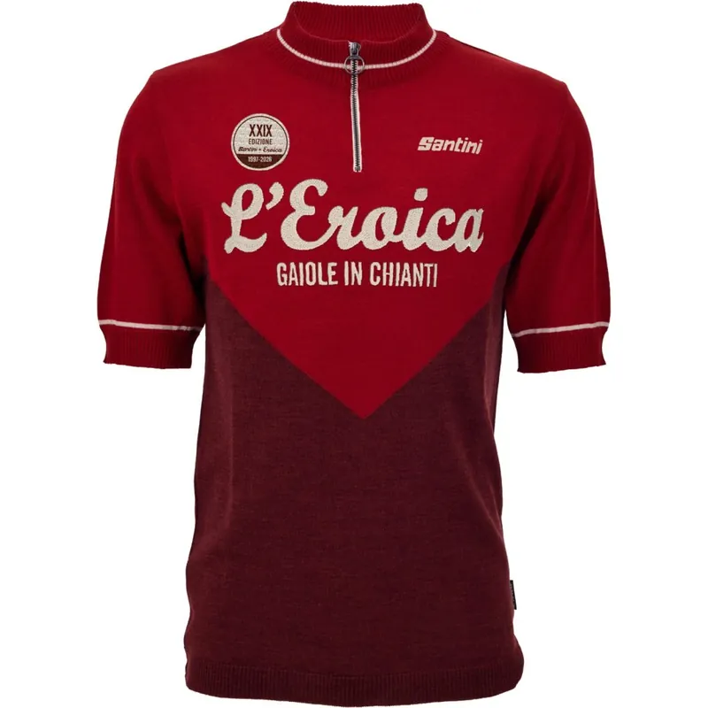 Begrenztes Angebot Santini Eroica 29° Gaiole Woll Kurzarmtrikot Herren - bordeaux BR