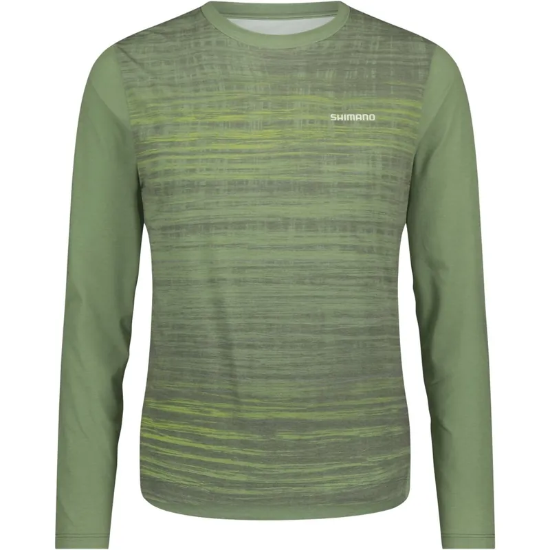 Abverkauf Shimano Spazio Printed MTB Langarmtrikot Herren - grün