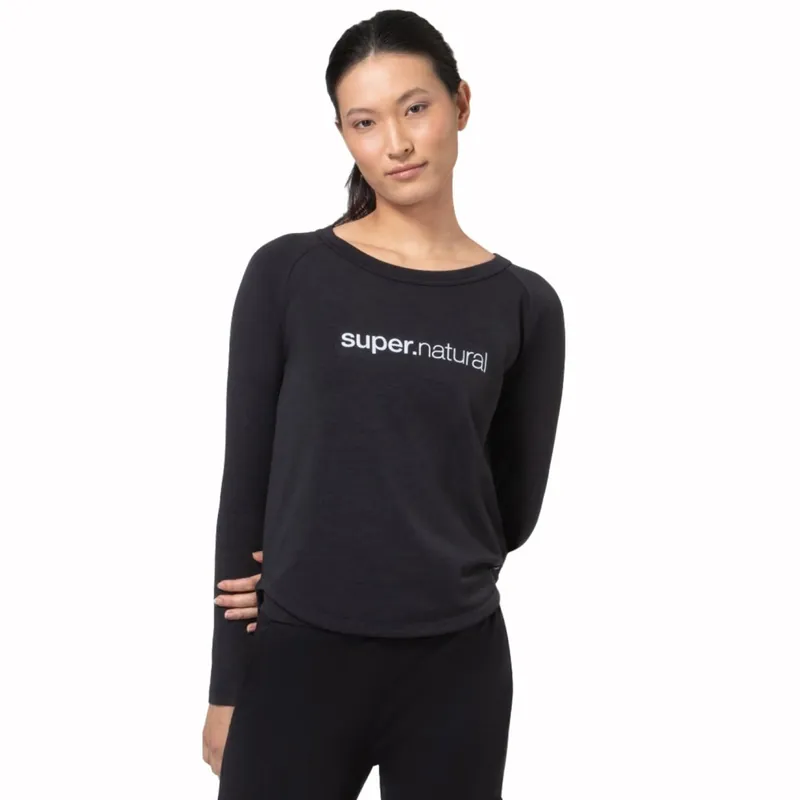 Zertifiziert SUPER.NATURAL Everyday Crew Langarmshirt Damen - Jet Black/Fresh White