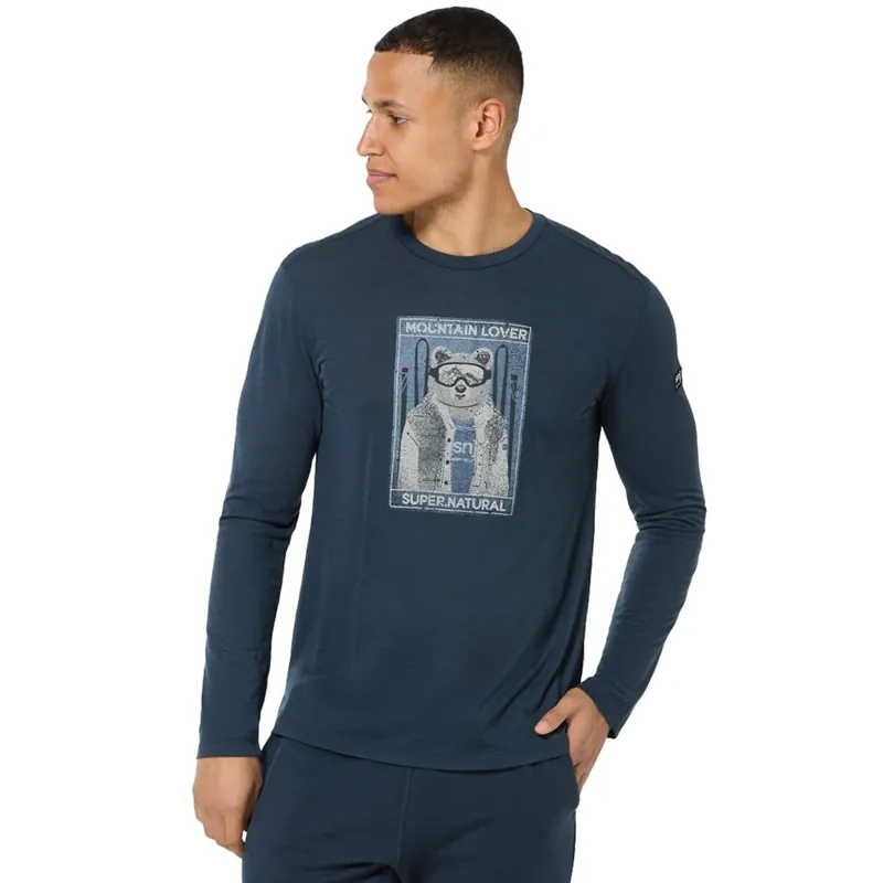 SUPER.NATURAL Bearski Langarmshirt Herren - Blueberry/Various Aktuell