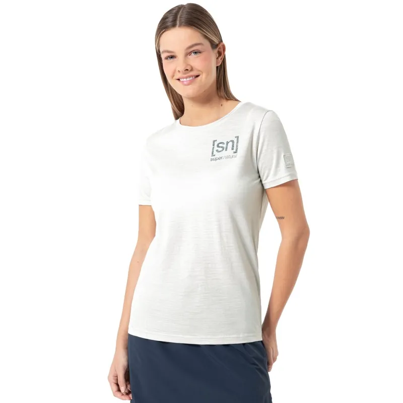 Top-Seller SUPER.NATURAL Logo Lines Bio T-Shirt Damen - White Stone Melange/Blueberry