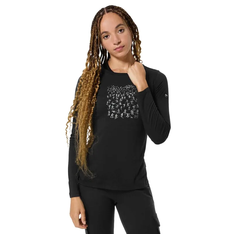 Neuheit SUPER.NATURAL Free Ski Tickets Langarmshirt Damen - Jet Black/Feather Grey
