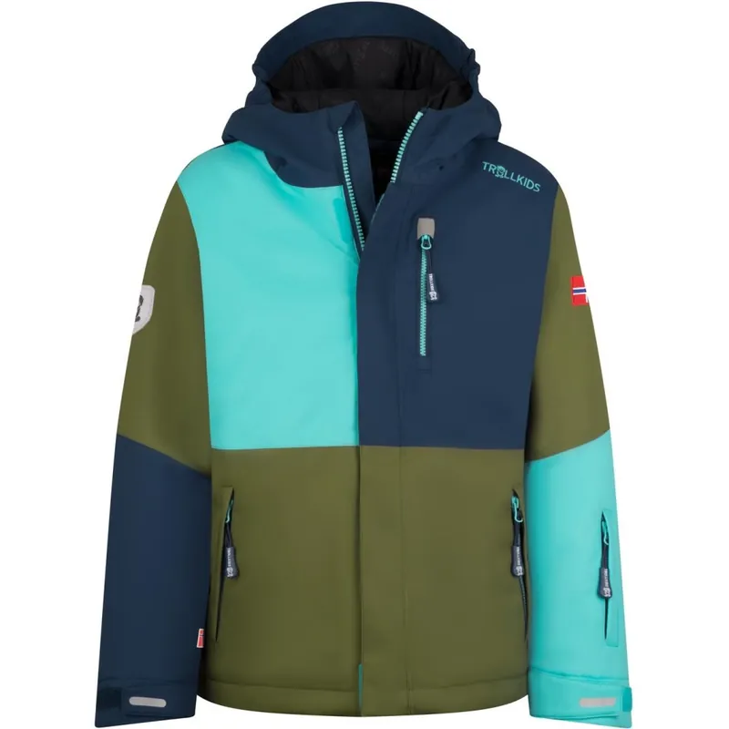 Meistverkauft Trollkids Hallingdal Ski-Jacke Kinder - Pine Green/Mystic Blue/Arctic Blue