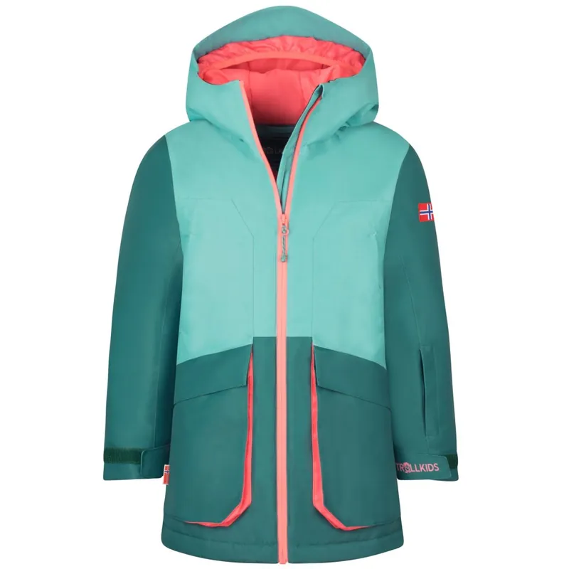 Trollkids Kongsberg Skijacke Mädchen - Dusty Teal/Midnight Petrol/Coral Pink Versand Am Gleichen Tag