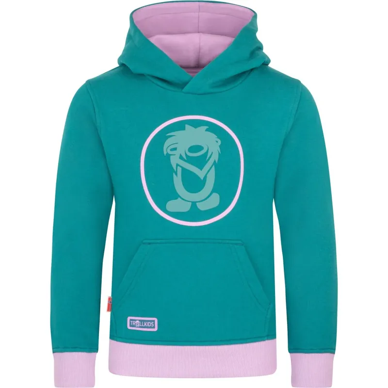 Neu Trollkids Troll Kapuzenpullover Kinder - Ocean Green/Light Violet/Dusty Teal