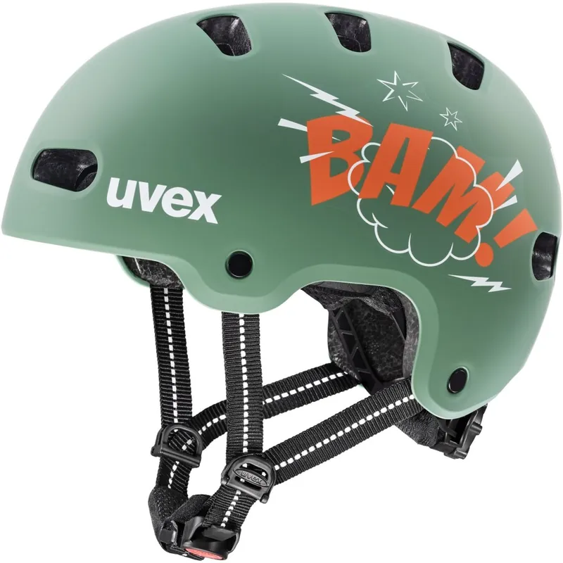 Highlight Uvex kid 4 style Fahrradhelm Kinder - bam moss green-papaya matt