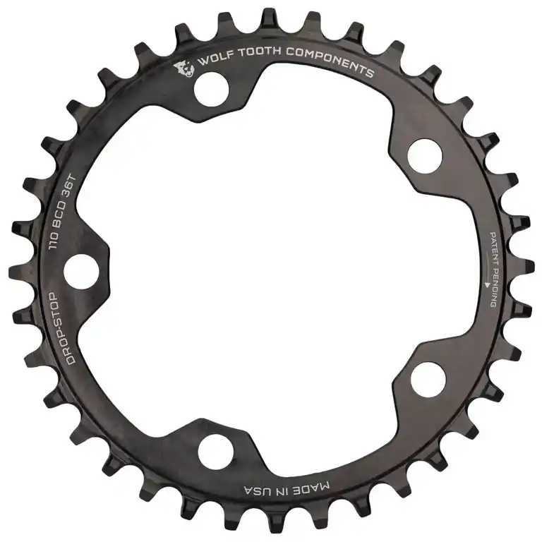 Jetzt Kaufen Wolf Tooth Single Road/Cyclocross Flattop Kettenblatt 110mm - Drop Stop - schwarz