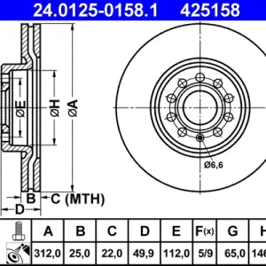 ATE 24.0125-0158.1 - Bremsscheibe Schneller Versand