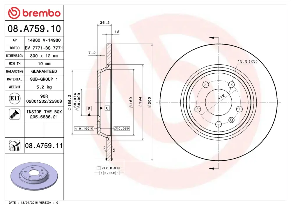 Bestseller BREMBO 08.A759.11 - Bremsscheibe - PRIME LINE - UV Coated