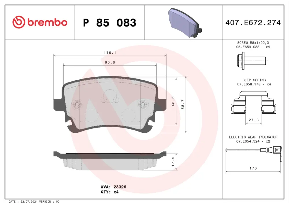 Begrenztes Angebot BREMBO P 85 083 - Bremsbelagsatz, Scheibenbremse - PRIME LINE