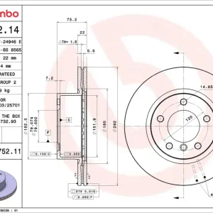 Abverkauf BREMBO 09.9752.11 - Bremsscheibe - PRIME LINE - UV Coated