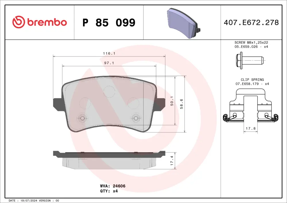 Super-Preis BREMBO P 85 099 - Bremsbelagsatz, Scheibenbremse - PRIME LINE