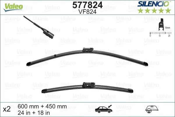 Jetzt Kaufen VALEO VF824 Scheibenwischer 577824 - SILENCIO FLAT BLADE SET600mm / 450mm