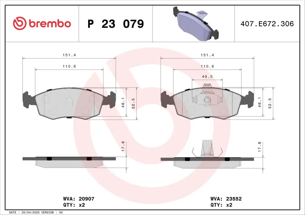 Garantierte Lieferung BREMBO P 23 079 - Bremsbelagsatz, Scheibenbremse - PRIME LINE