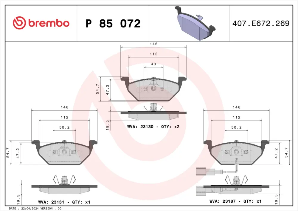 BREMBO P 85 072X - Bremsbelagsatz, Scheibenbremse - XTRA LINE Günstig