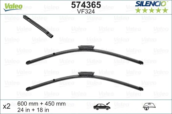 Top-Seller VALEO VF324 Scheibenwischer 574365 - SILENCIO FLAT BLADE SET600mm / 450mm