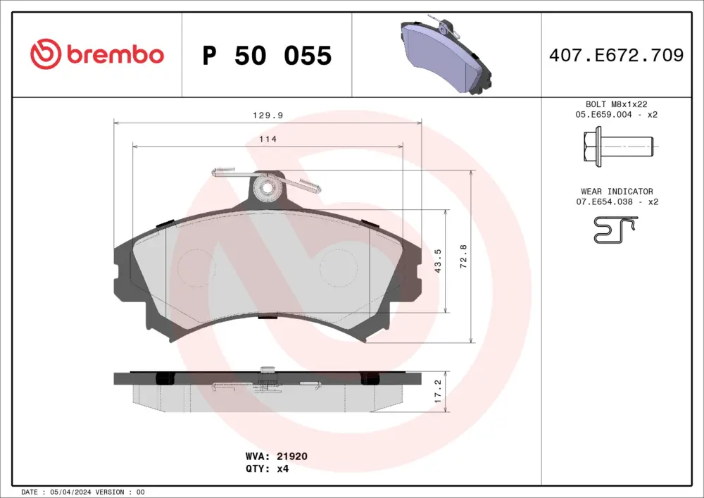 BREMBO P 50 055 - Bremsbelagsatz, Scheibenbremse - PRIME LINE Rabatt