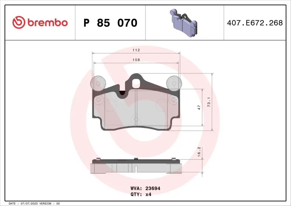 BREMBO P 85 070 - Bremsbelagsatz, Scheibenbremse - PRIME LINE Abverkauf