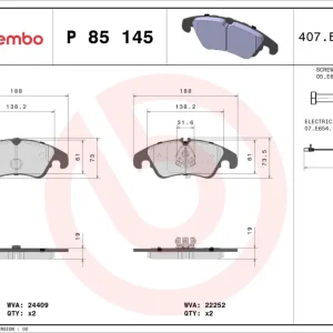 Zertifiziert BREMBO P 85 145 - Bremsbelagsatz, Scheibenbremse - PRIME LINE