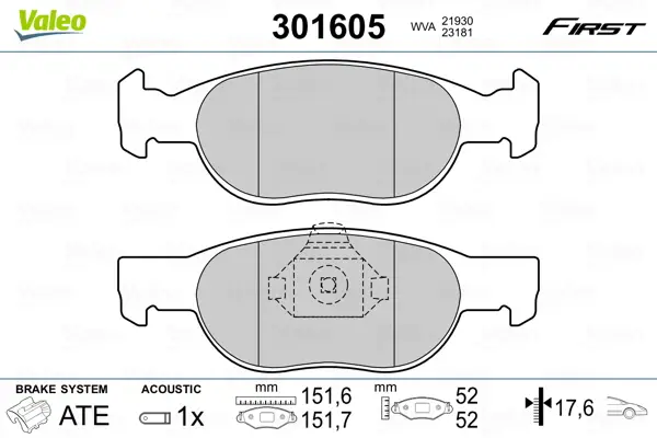 VALEO 301605 - Bremsbelagsatz, Scheibenbremse - FIRST Heißes Angebot