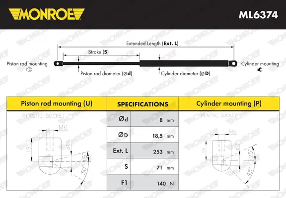 MONROE ML6374 - Gasfeder, Klapptisch - MONROE MaxLift Begrenztes Angebot