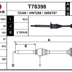 Sichere Zahlung EAI T78398 - Antriebswelle