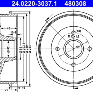 Sale ATE 24.0220-3037.1 - Bremstrommel