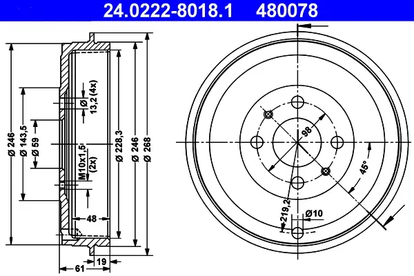 ATE 24.0222-8018.1 - Bremstrommel Geprüft