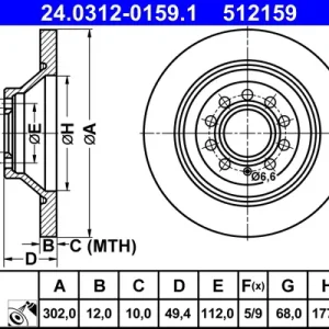Expressversand ATE 24.0312-0159.1 - Bremsscheibe - PowerDisc