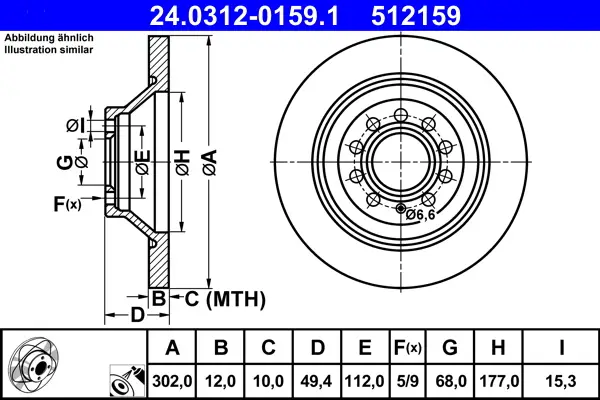 Expressversand ATE 24.0312-0159.1 - Bremsscheibe - PowerDisc
