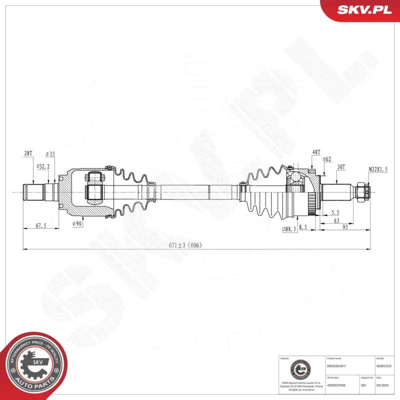 Super-Preis ESEN SKV 40SKV225 - Antriebswelle