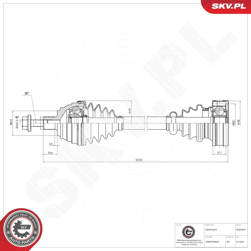 Neu ESEN SKV 40SKV047 - Antriebswelle