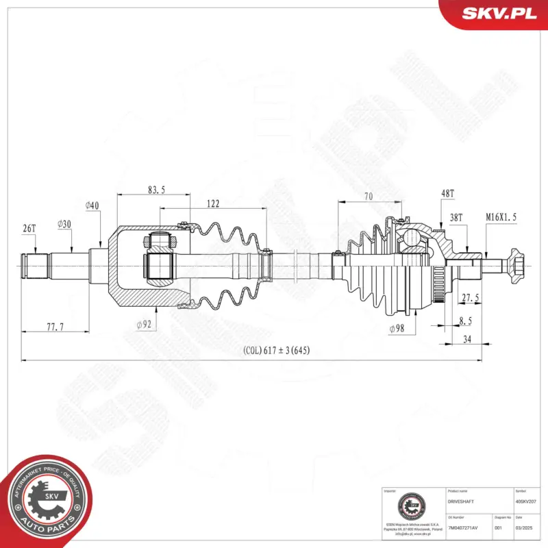 ESEN SKV 40SKV207 - Antriebswelle Versand Am Gleichen Tag