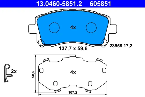 Markenprodukt ATE 13.0460-5851.2 - Bremsbelagsatz, Scheibenbremse