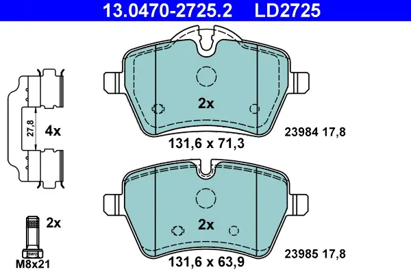 ATE 13.0470-2725.2 - Bremsbelagsatz, Scheibenbremse - ATE Ceramic Heißes Angebot