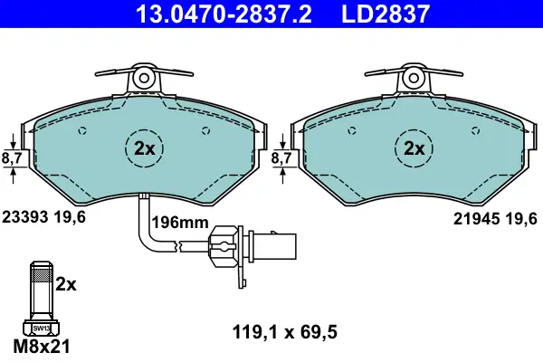 Neue Ware ATE 13.0470-2837.2 - Bremsbelagsatz, Scheibenbremse - ATE Ceramic