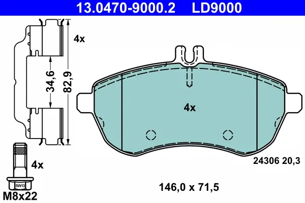 Schneller Versand ATE 13.0470-9000.2 - Bremsbelagsatz, Scheibenbremse - ATE Ceramic