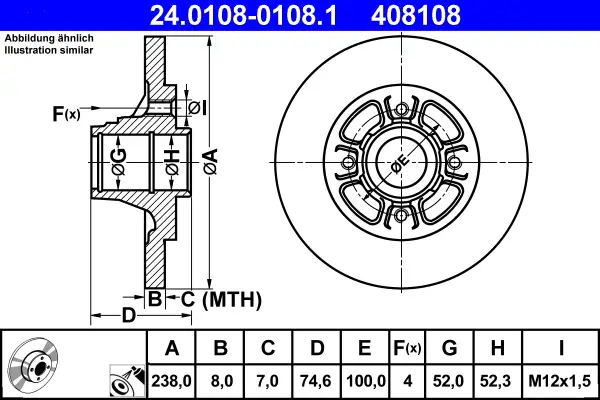 ATE 24.0108-0108.1 - Bremsscheibe Ausverkauf
