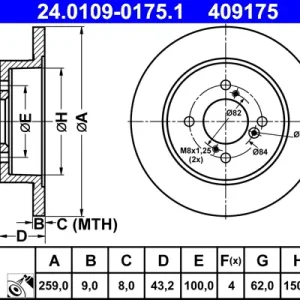 ATE 24.0109-0175.1 - Bremsscheibe Bestpreis