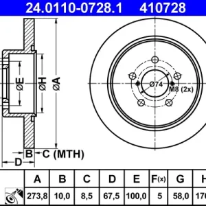 ATE 24.0110-0728.1 - Bremsscheibe Geprüft