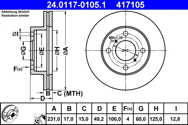 Schneller Versand ATE 24.0117-0105.1 - Bremsscheibe