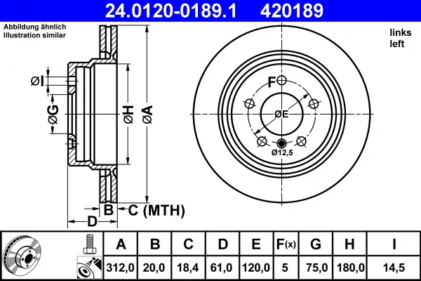 ATE 24.0120-0189.1 - Bremsscheibe Preis Gesenkt